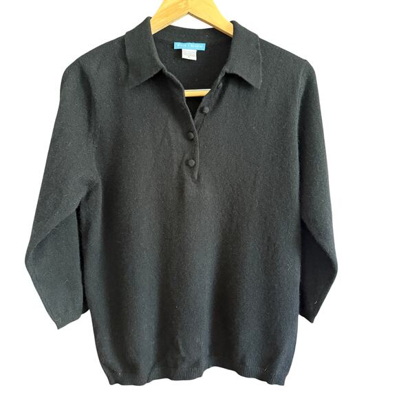 WHITE + WARREN | Black Cashmere Polo Sweater | Extra Large - Picture 1 of 5